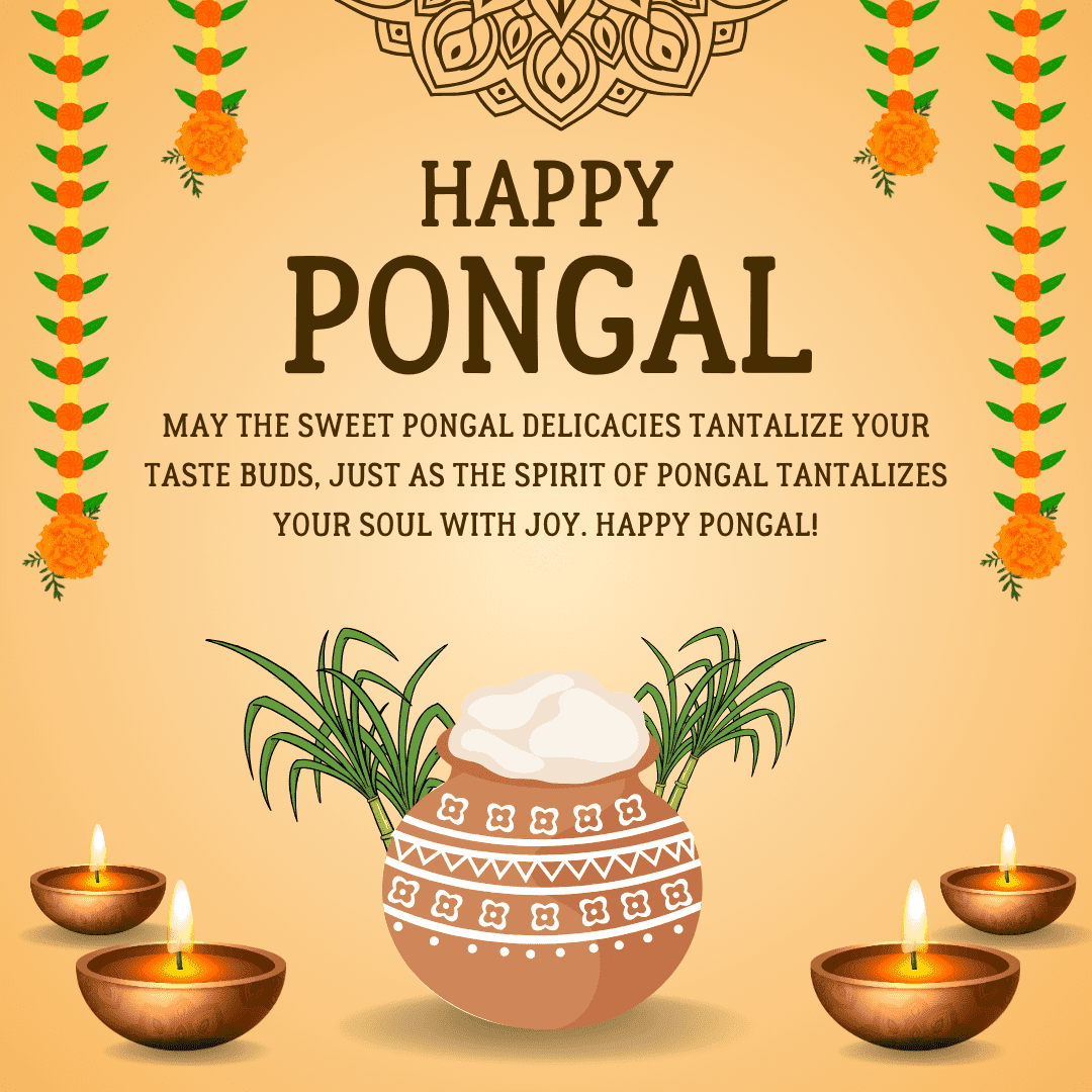 May the sweet Pongal delicacies tantalize your taste buds, just as the spirit of Pongal tantalizes your soul with joy. Happy Pongal!