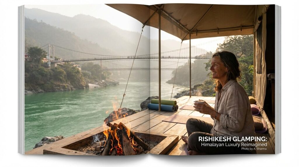 Luxury glamping tents in Rishikesh with mountain view