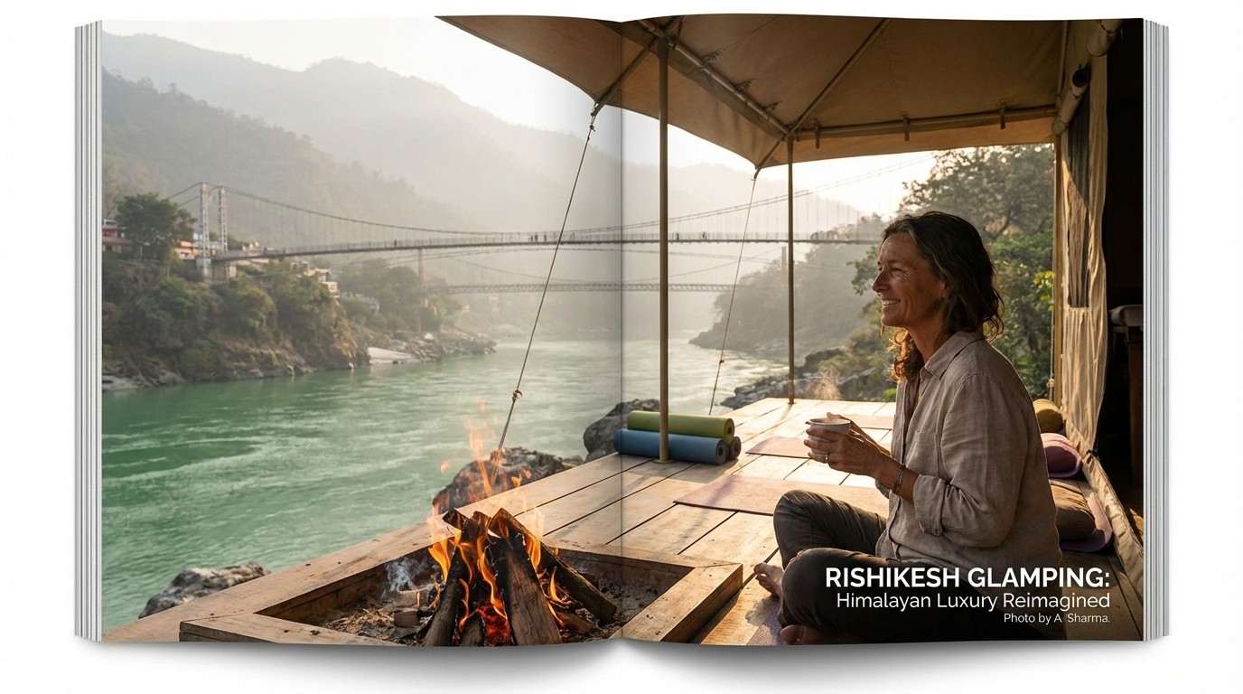 Luxury glamping tents in Rishikesh with mountain view