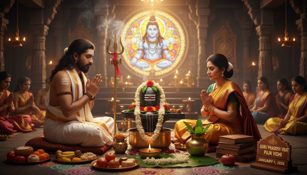Lord Shiva and Goddess Parvati illustration for Guru Pradosh Vrat January 1 2026 celebration