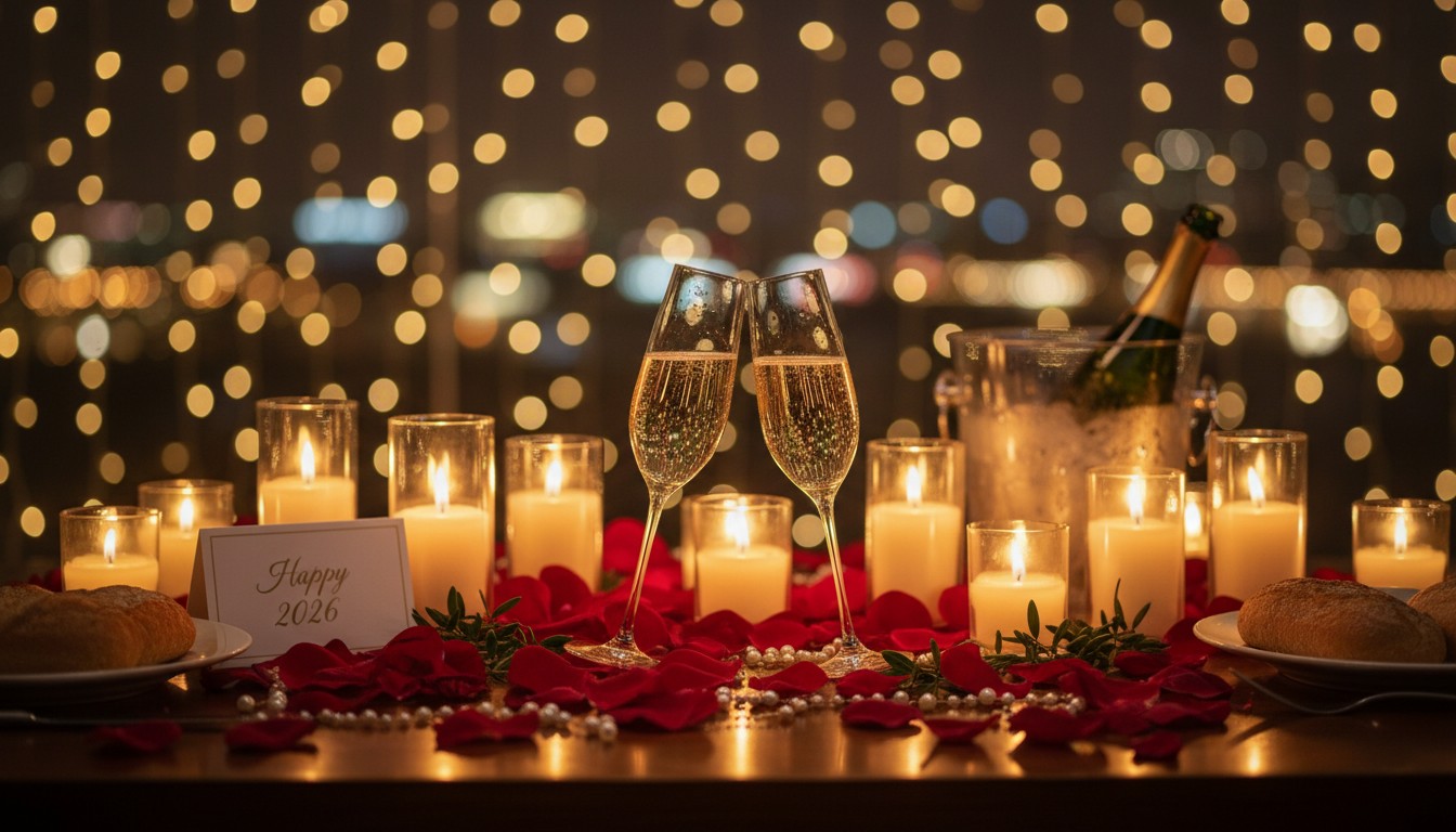Romantic new year eve dinner setup