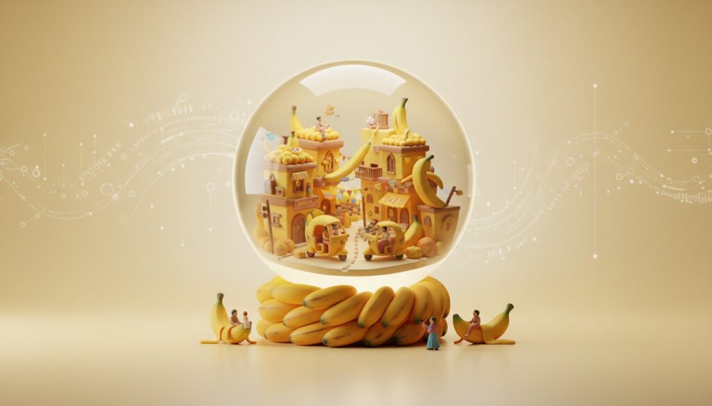 Nano Banana AI art style example showing a 3D figurine of a boy sitting on a desk with packaging box