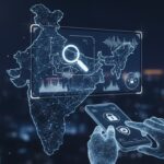 Concept art showing a digital shield analyzing a glitched human face on a screen representing deepfake detection technology.