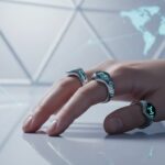 Futuristic smart ring concept art floating with digital health data holograms 2026