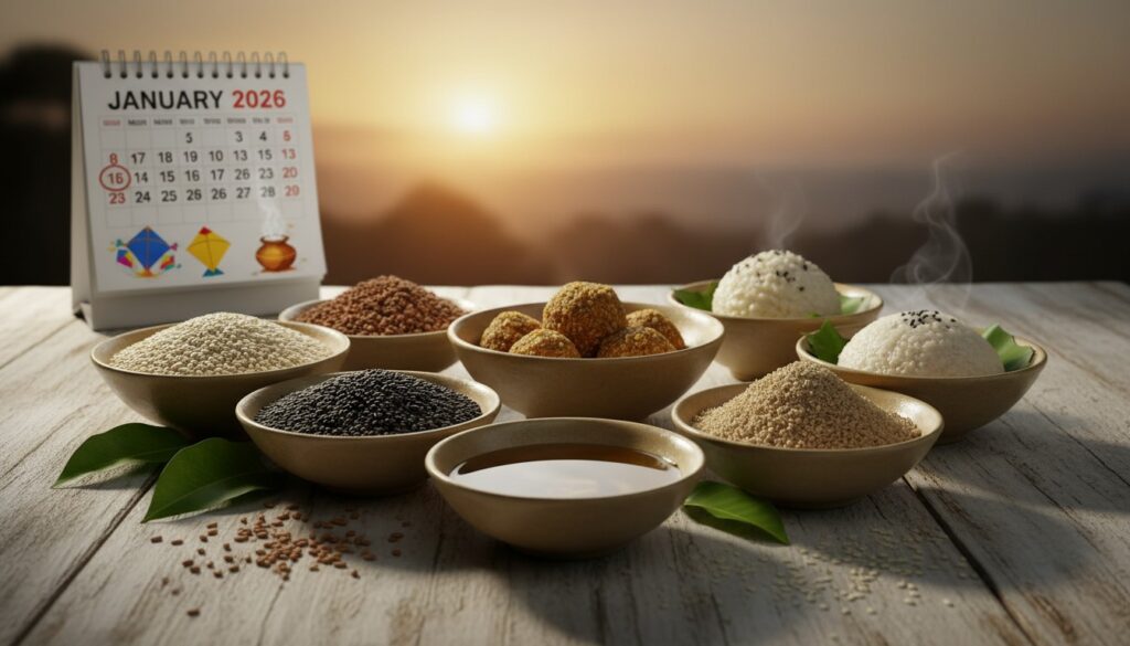 Lord Vishnu idol decorated with sesame seeds and flowers for Shattila Ekadashi 2026 puja