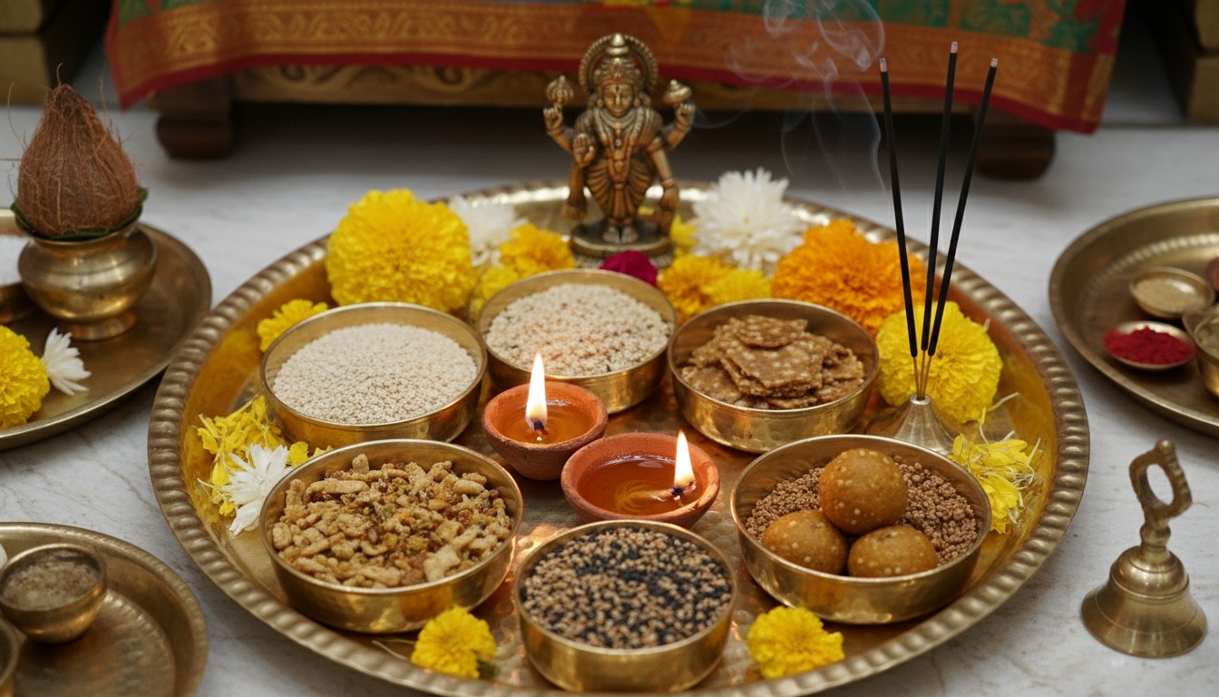 Shattila Ekadashi Puja Thali with Sesame Seeds