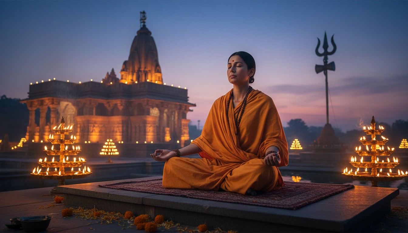 Devotee meditating during Nishita Kaal Shivratri Puja