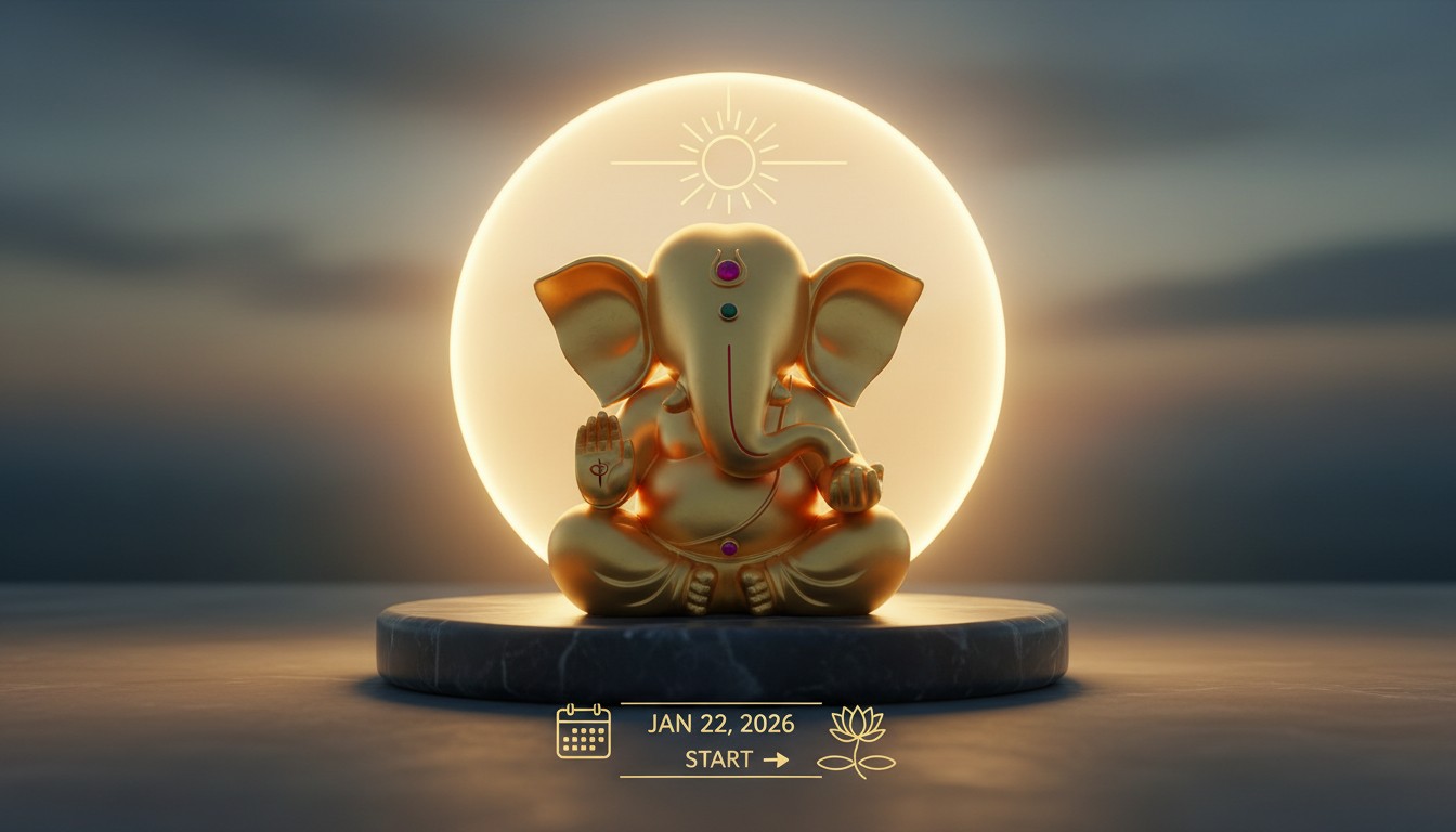 Idol of Lord Ganesha adorned with yellow flowers and sindoor for Ganesh Jayanti puja