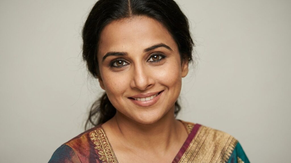 Vidya Balan celebrating her birthday with a radiant smile and traditional saree