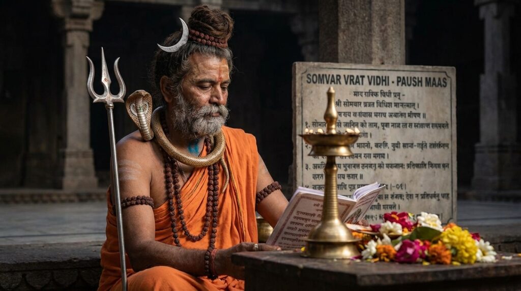 Lord Shiva and Parvati puja setup during Paush Maas Somvar Vrat