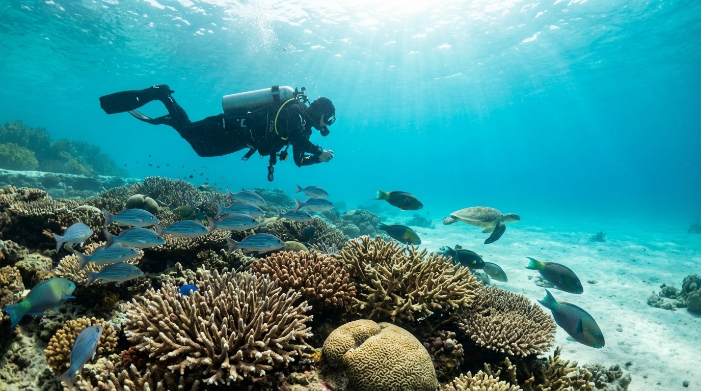 Scuba diving in Lakshadweep underwater coral reefs