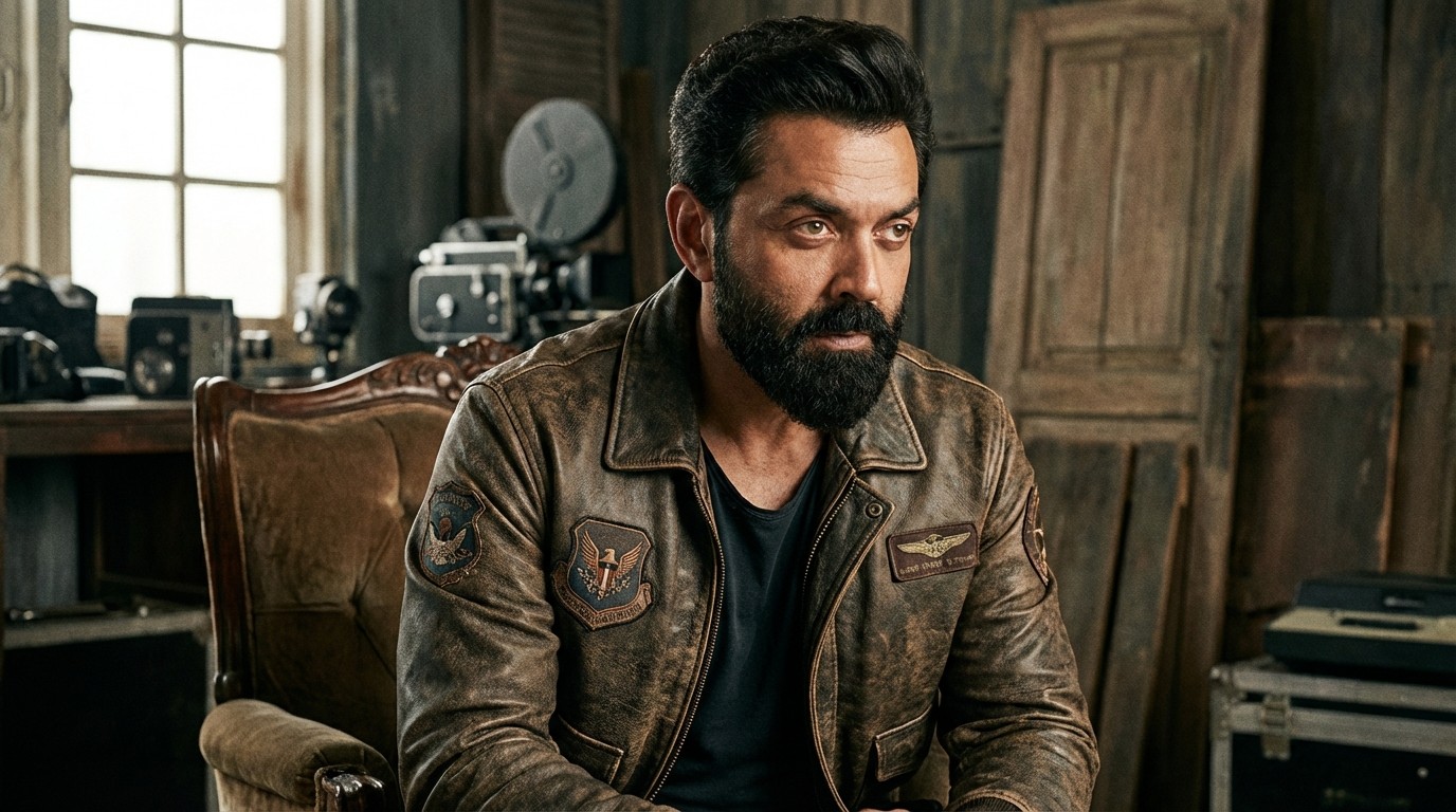 Bobby Deol in a stylish retro leather jacket looking iconic and confident.