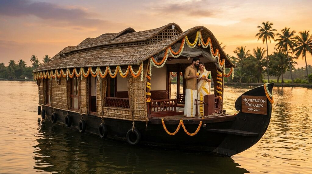 A romantic couple enjoying a sunset on a beach in January 2026