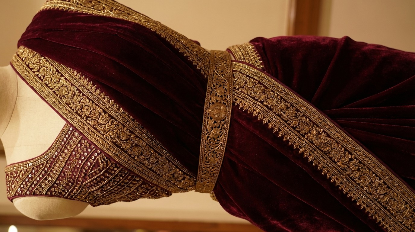 Modern Belted Velvet Saree Styling