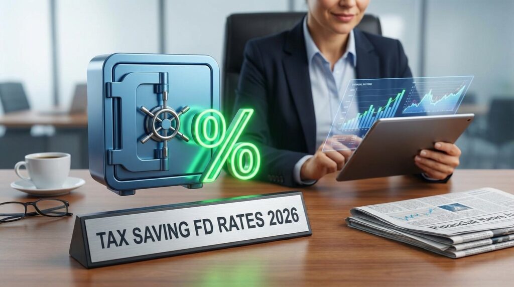 A professional looking at digital charts of bank interest rates for 2026