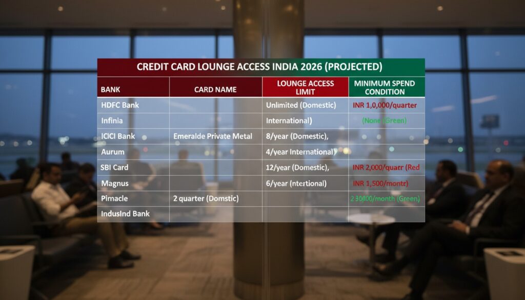 Man relaxing in a luxury airport lounge in India with a credit card