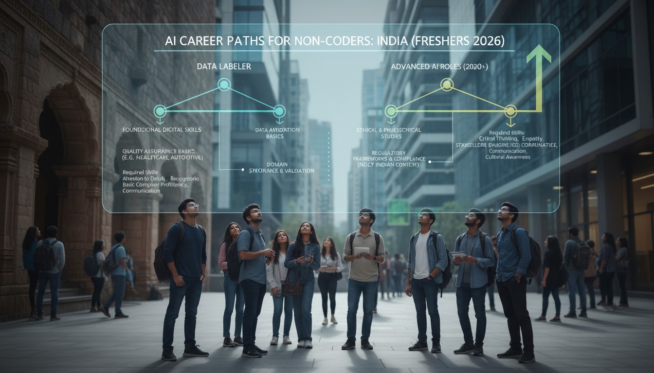 A professional working with AI tools in a modern Indian office setting, representing non-coding AI jobs.