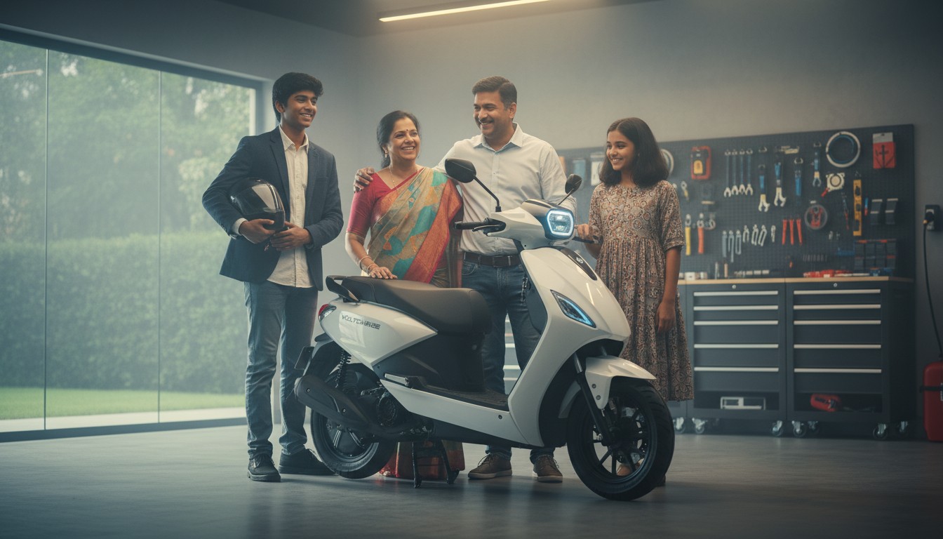 Happy family with new electric scooter in 2026