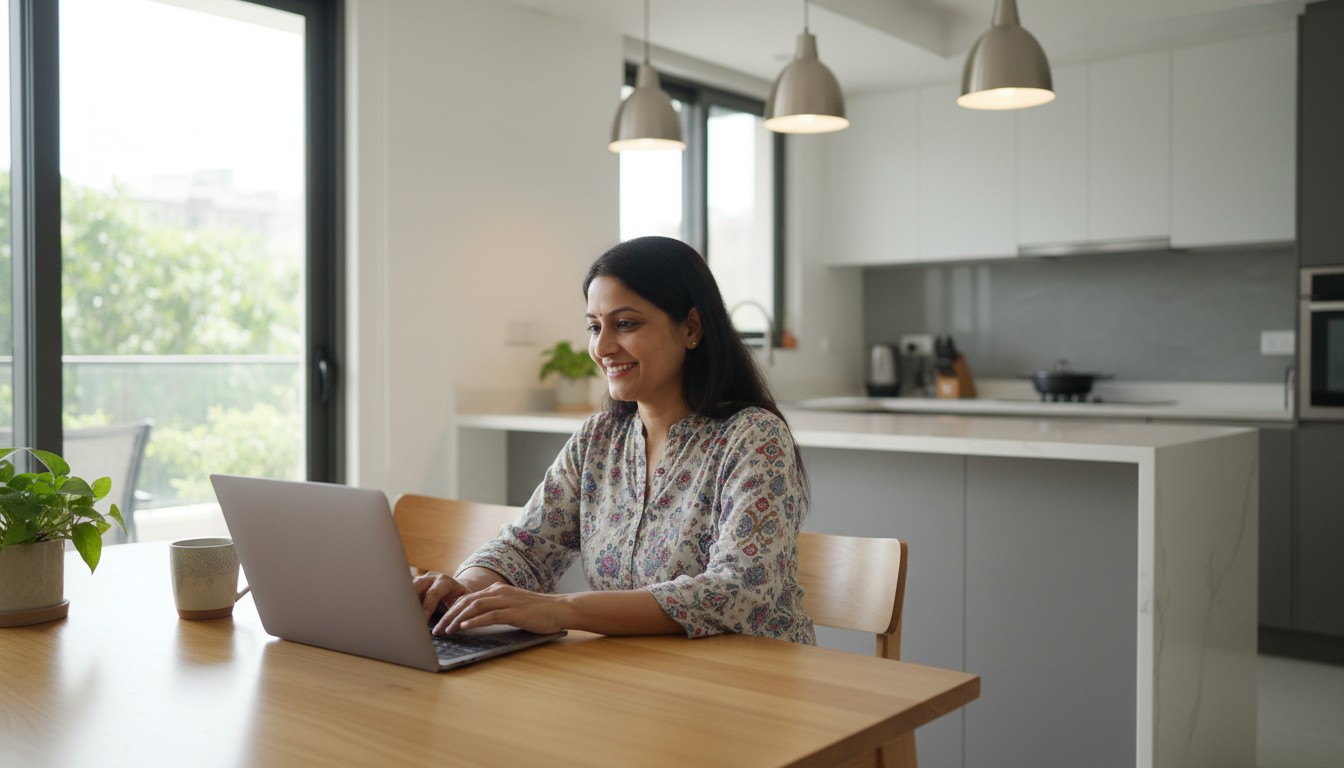 Housewife working on AI data labeling jobs at home