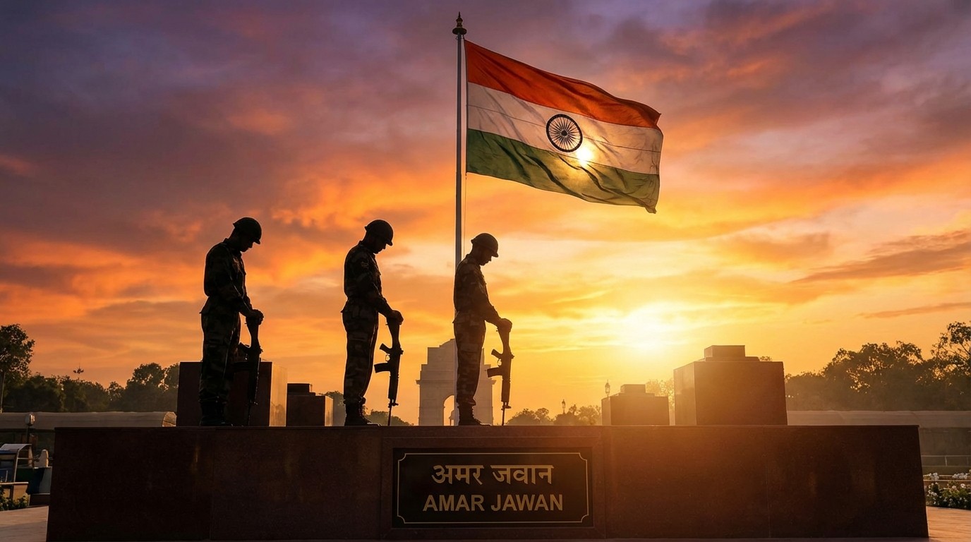 Indian Soldiers Silhouette at War Memorial Shaheed Diwas