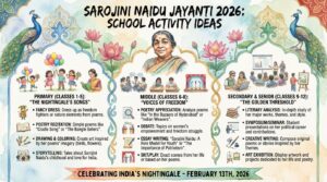 Students celebrating Sarojini Naidu Jayanti 2026 in an Indian school