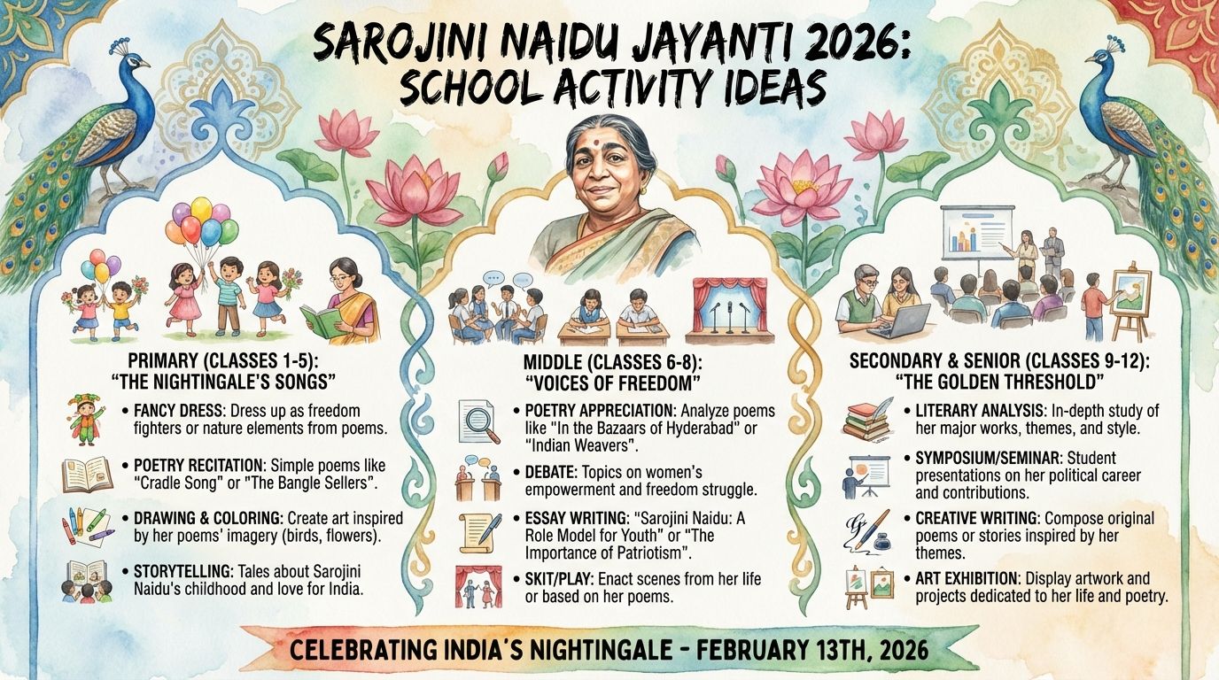 Students celebrating Sarojini Naidu Jayanti 2026 in an Indian school