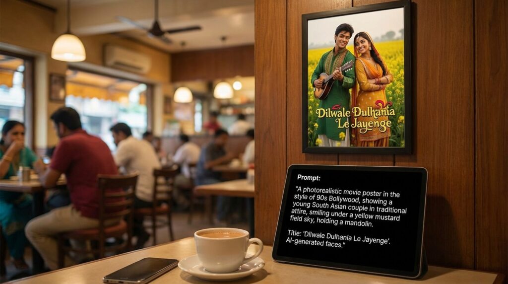 Collage of AI generated Bollywood movie posters featuring custom avatars