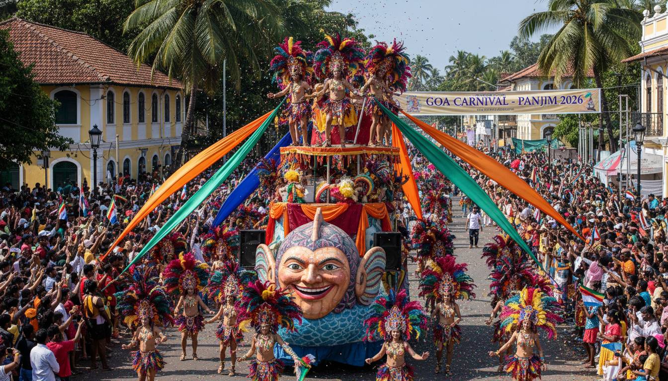 Colorful floats at Goa Carnival 2026 Panjim Parade