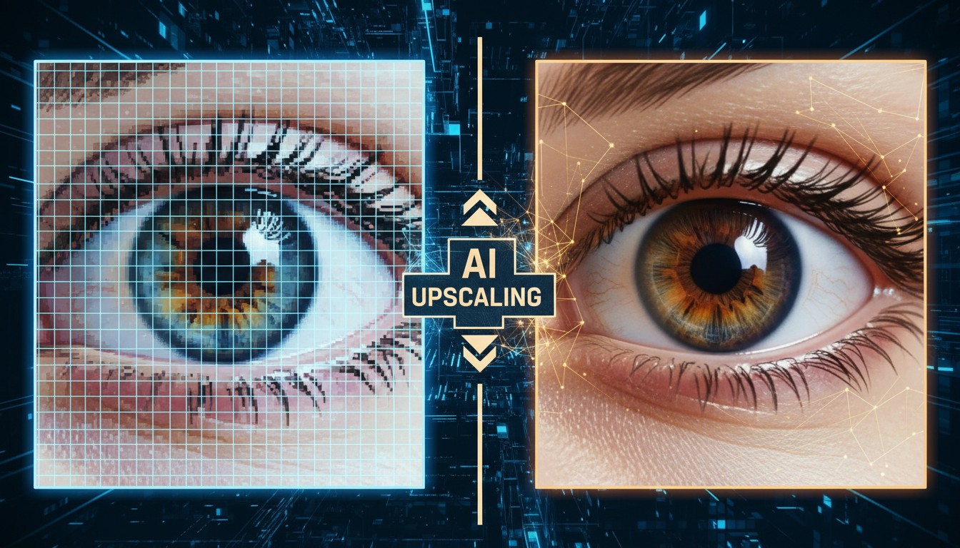 Pixelated vs Sharp Eye AI Upscaling Example