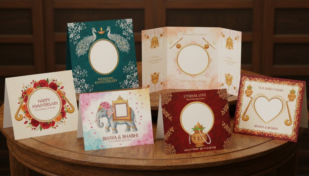 Happy Anniversary greeting card with flowers and rings for Bhaiya and Bhabhi